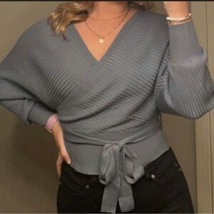 Elegant Blue Wrap Sweater